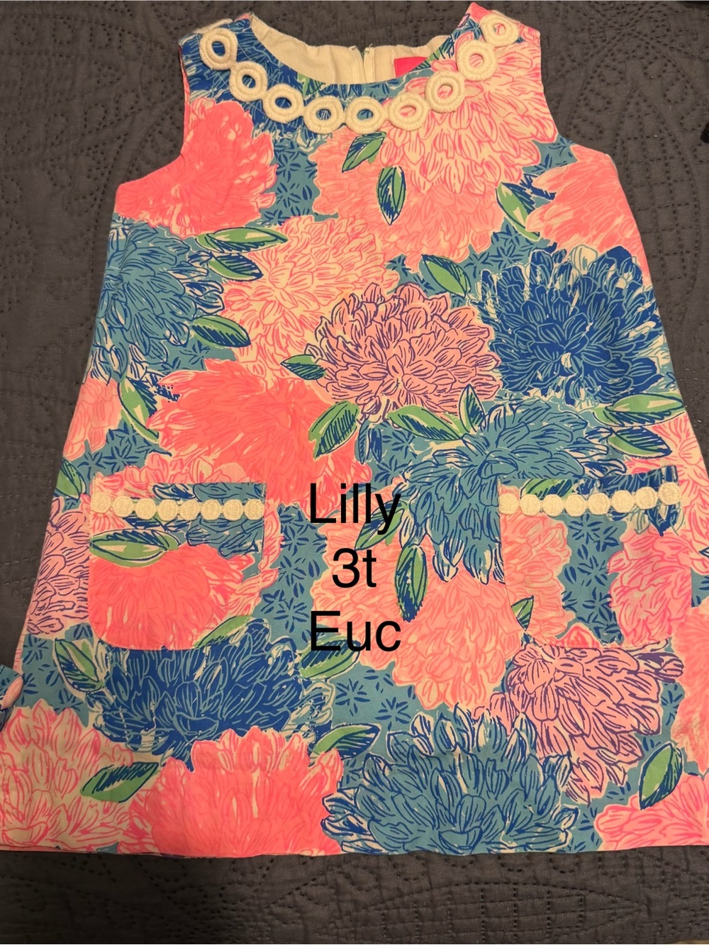 Lilly Pulitzer Girls Floral Shift Dress - Coral, Blue & Cream
